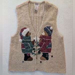PBJ Sport Ugly‎ Christmas Sweater Vest Teddy Bears Tree XL